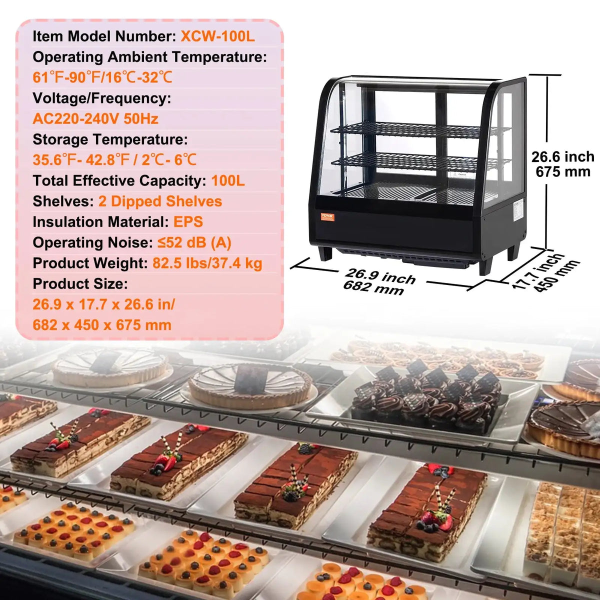 Large Refrigerated Display Case Bakery Pastry LED 3.5cft arc / Poland