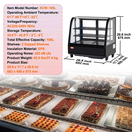 Large Refrigerated Display Case Bakery Pastry LED 3.5cft arc / Poland