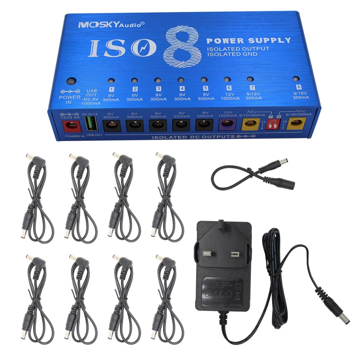 Mosky ISO-8 Guitar Pedal Power Supply &ndash; Isolated Outputs UK plug