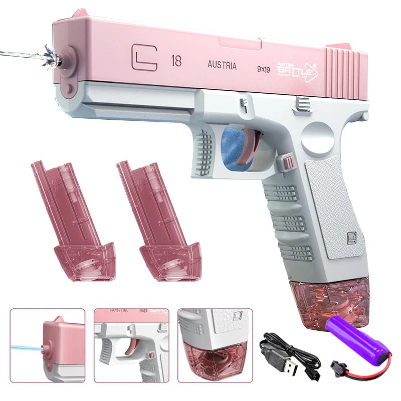 Electric Water Gun Toy Portable Automatic  Electric Burst Water Gun Kids Outdoor Water Toys pink A