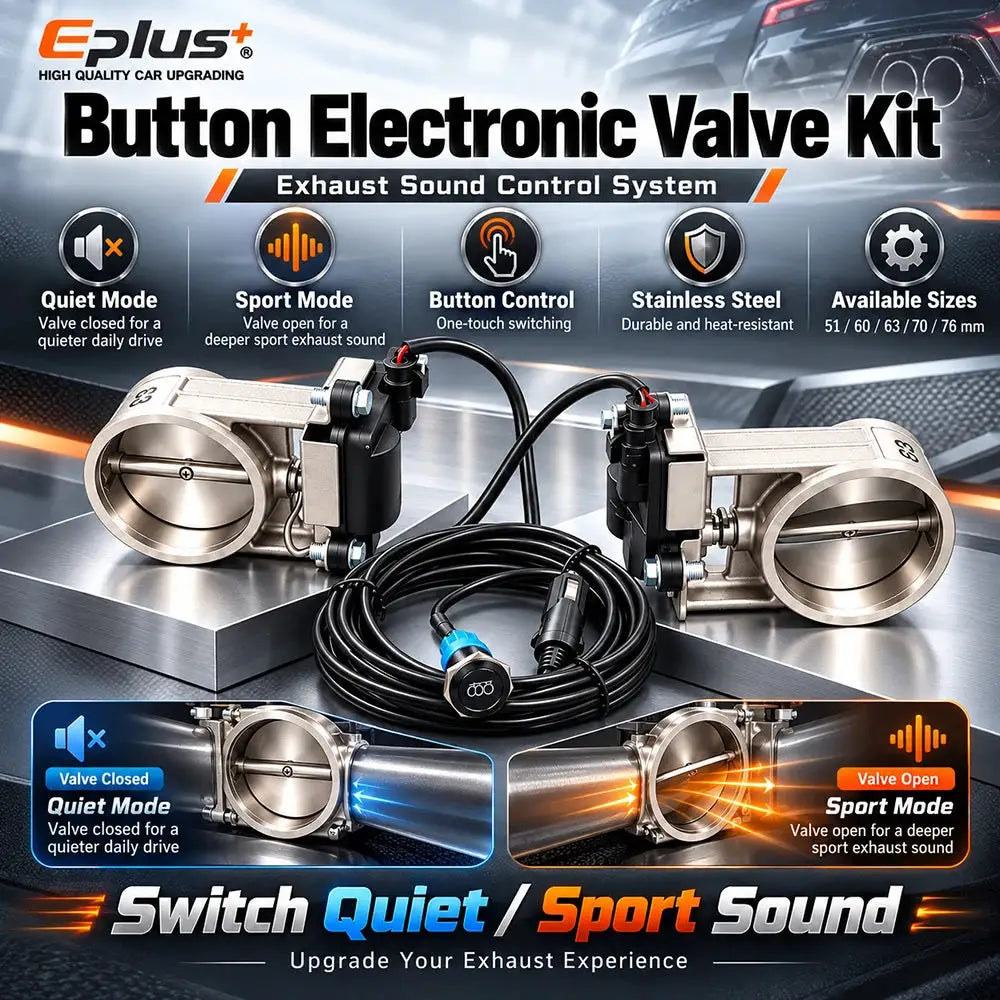 EPLUS Universal with Button Switch Stainless Steel Electric Exhaust Valve Kit Car Exhaust Pipe Electronic Muffler Valve by InterCyprus Trading Ltd