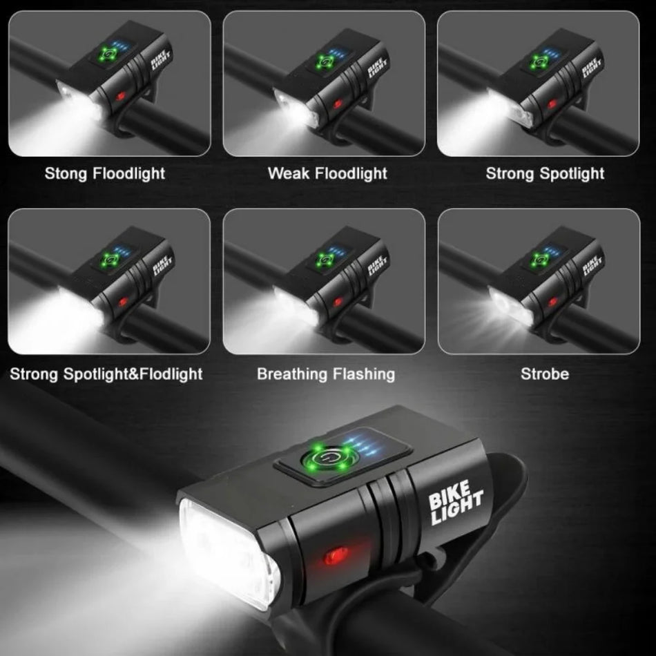 Lumière avant de vélo USB rechargeable T6 LED, 3 modes, 1200mAh