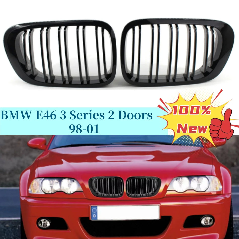 Grelha para BMW E46 Série 3 Preto Brilhante Frontal Design de Corrida de Dupla Linha Construção em Plástico ABS