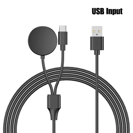 Magnetic Watch Charger 2-in-1 USB-C PD Cable &ndash; FastCharge USB A Black