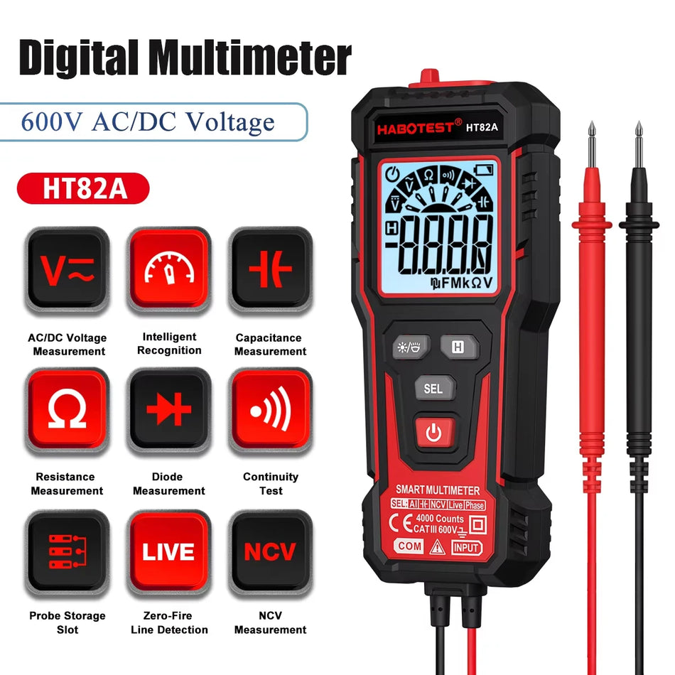 4000-Count Digital Multimeter With Backlight, 600V AC/DC Voltage, Resistance