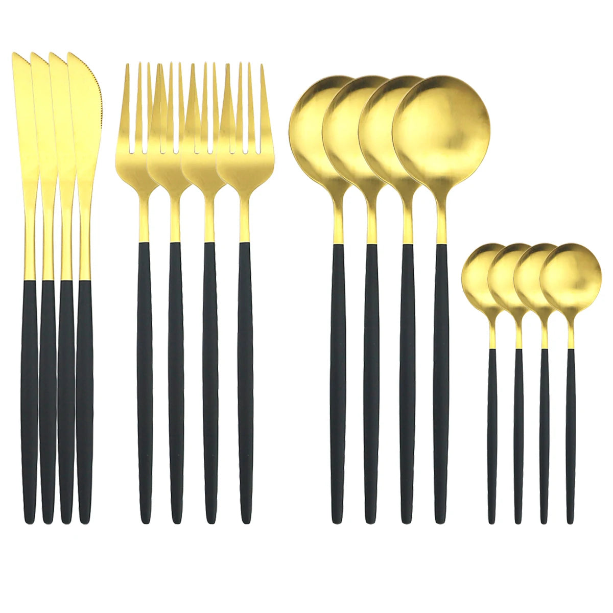KNGZI 16Pcs Gold Matte Cutlery Set &ndash; Eco-Friendly Stainless Steel Design Black Gold