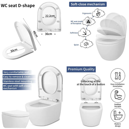 Slow Close Toilet Seat - Quiet Hinges For Smooth Closing