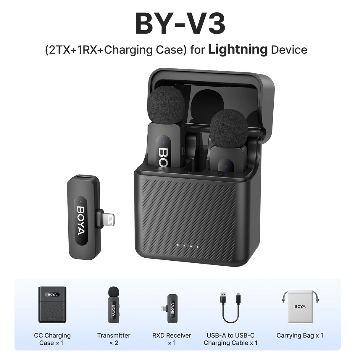 BOYA BY-V3 Wireless Lavalier Microphone with Noise-Cancelling for Superior Audio Recording BY-V3--Lightning