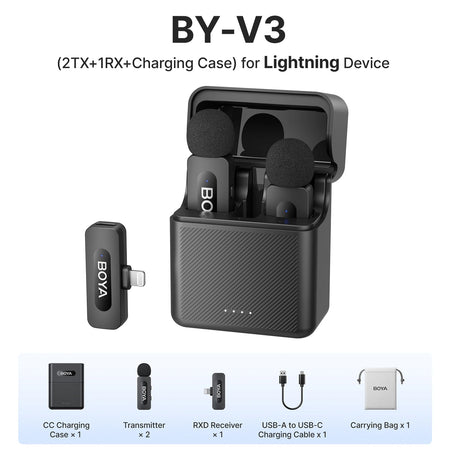 BOYA BY-V3 Wireless Lavalier Microphone with Noise-Cancelling for Superior Audio Recording BY-V3--Lightning