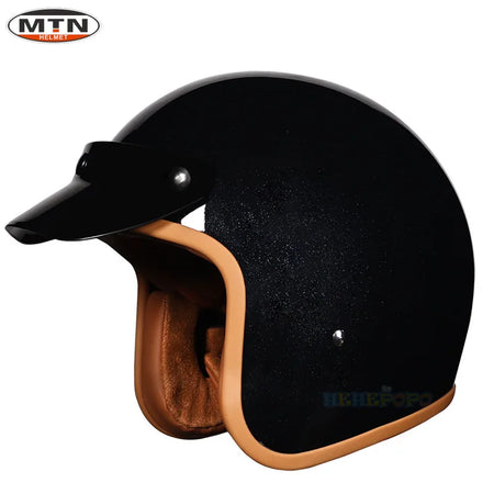 Vintage Open Face Motorcycle Helmet &ndash; Dot Certified Safety 508-Pearl Black / L