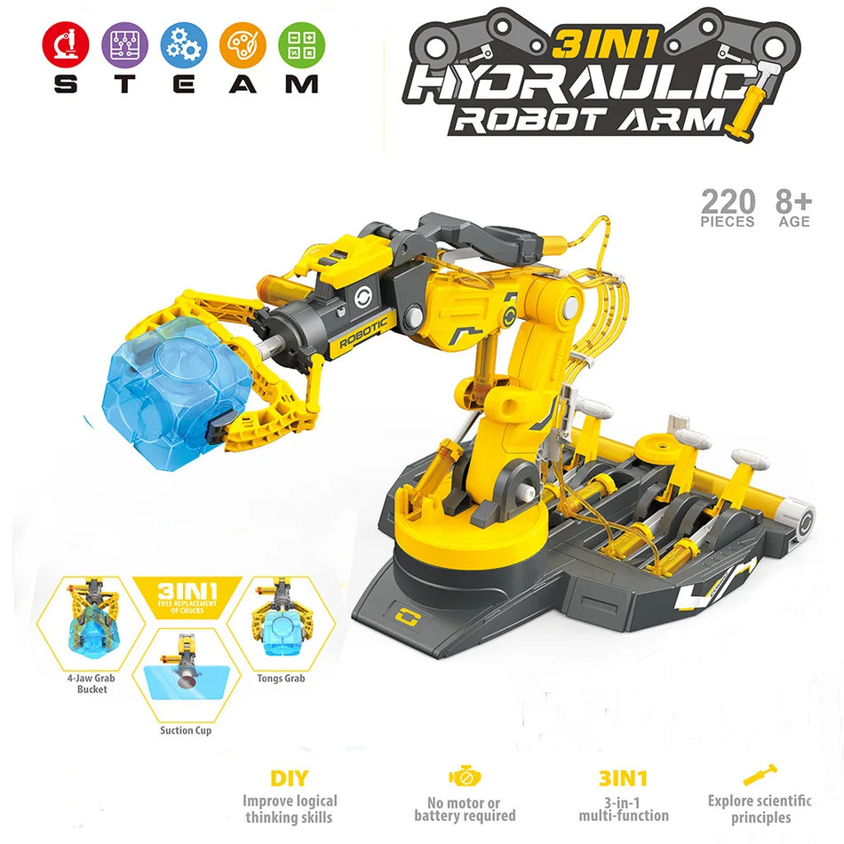 DIY 3-in-1 Hydraulischer Roboterarm-Kit für Kinder, Wissenschaftsexperiment-Spielzeug