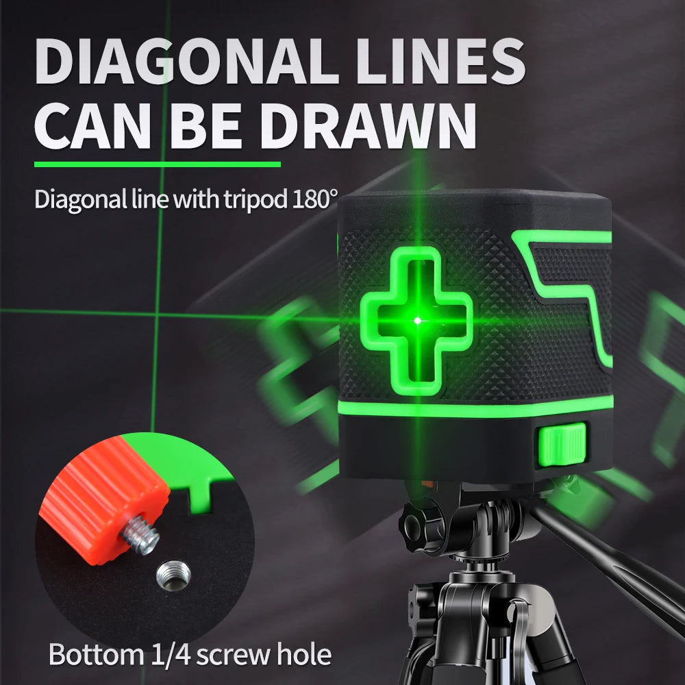 2 Lines Green Light Laser Level - Waterproof Portable Tool