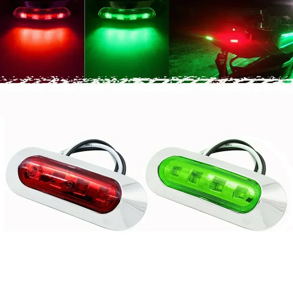2Pcs Waterproof Red Green LED Boat Navigation Lights CN (Origin)