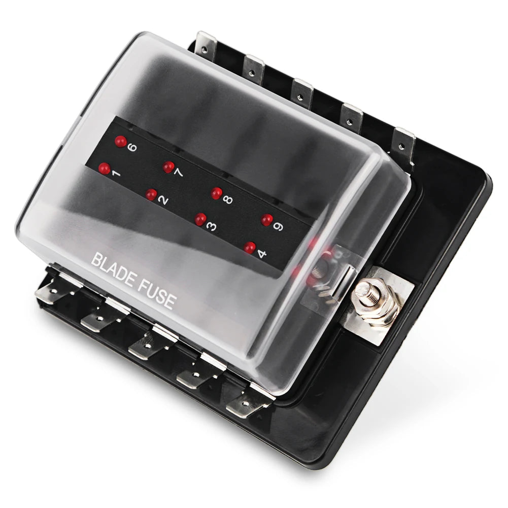 Universal 12V Car Boat Fuse Box Holder With 10 Ways Blade Fuse Holder Block &amp; Warning Indicator for Car Marine Boat Default Title