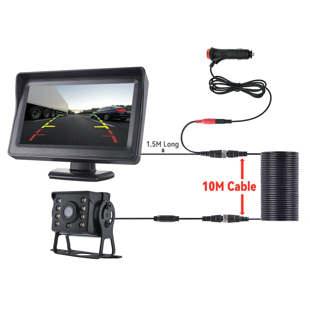 HD Rear View Camera System with 4.3 Inch Monitor for Cars &amp; RVs 433H-CL-MBUS-10M