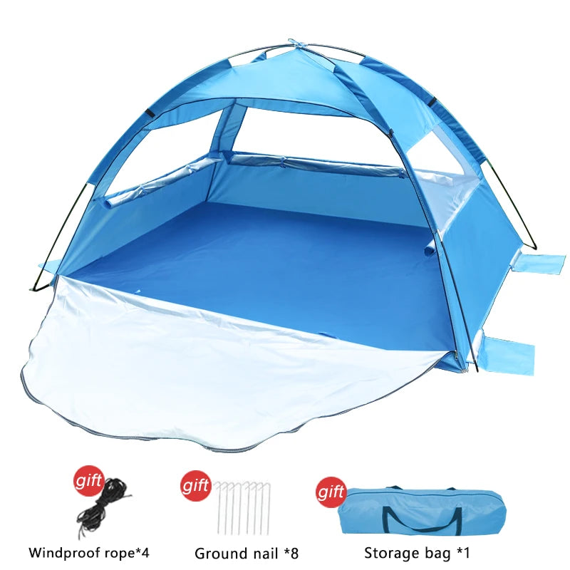 YOUNG TO 2-3 Person Pop-Up Beach Tent with Extended Mat Blue / CHINA