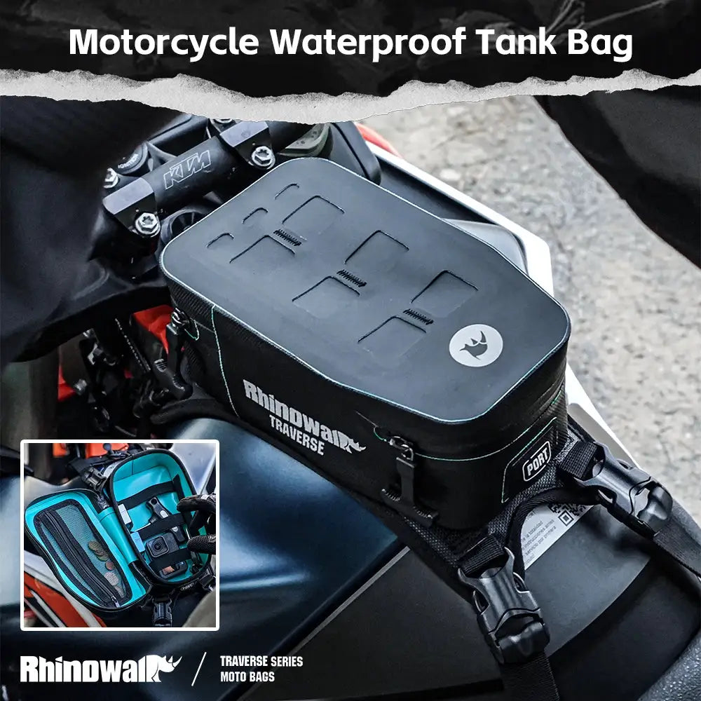 Rhinowalk Motorcycle Waterproof Tank Bag With MOLLE System Mesh Pocket Dry Travel Motor Front Pack Bag by InterCyprus Trading Ltd