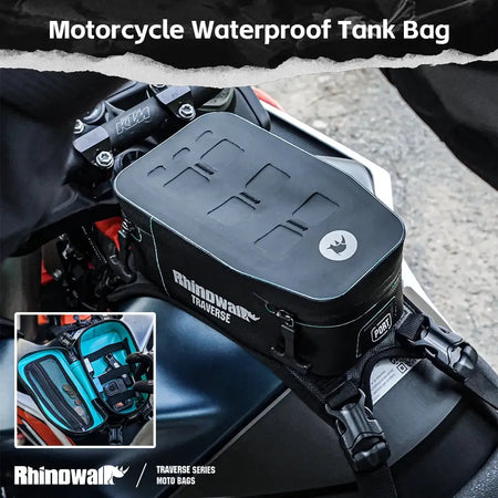 Rhinowalk Motorcycle Waterproof Tank Bag With MOLLE System Mesh Pocket Dry Travel Motor Front Pack Bag by InterCyprus Trading Ltd