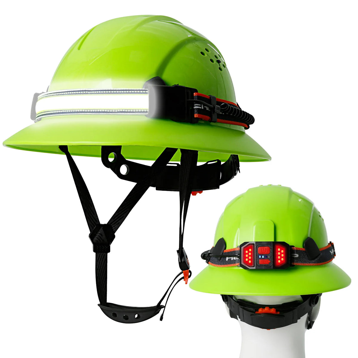 CE Full Brim Safety Helmet LED Lighting &ndash; Anti Collision Green