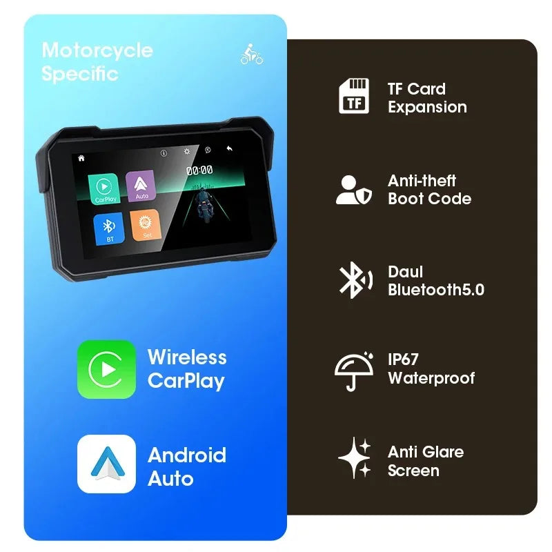 Srnubi Motorcycle Display Screen &ndash; Waterproof Digital Dashboard with Carplay and Android Auto