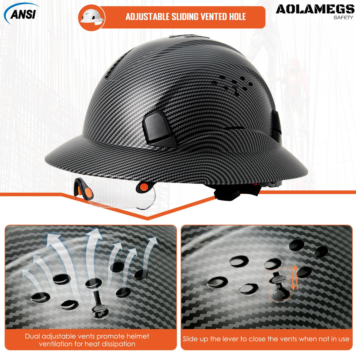 AQM0252 &ndash; Matte Carbon Fiber Full Brim Helmet With Goggles