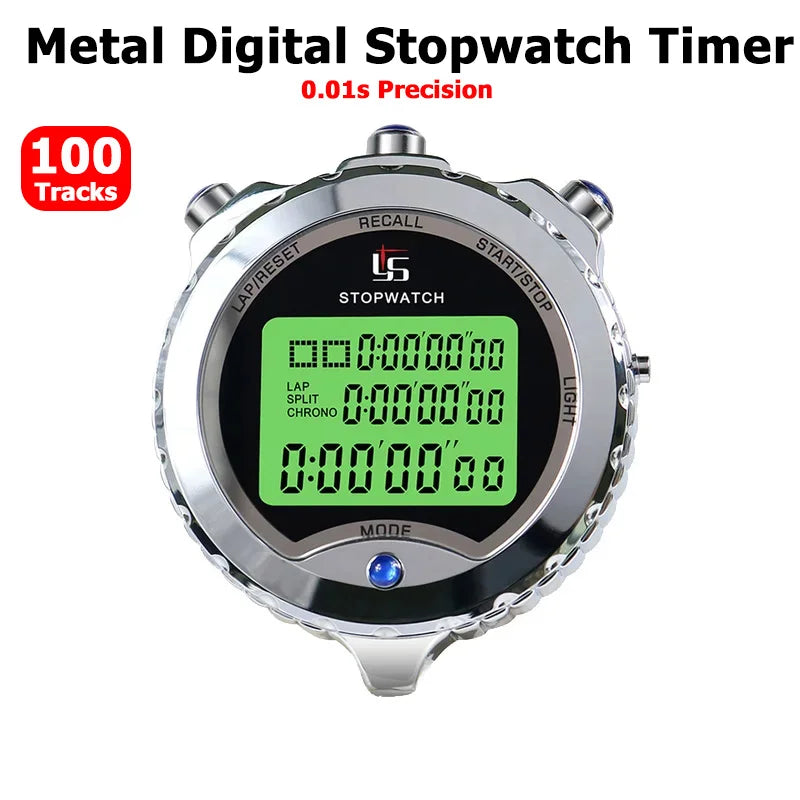Digital Stopwatch With Backlight 100 Track Memory Soccer Chronograph Timer