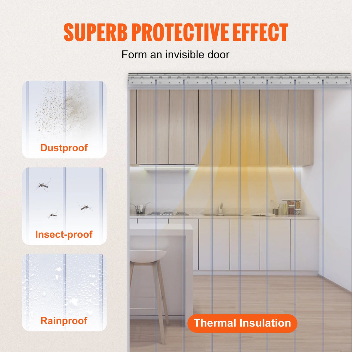 SucceBuy 2mm Door Strip Curtain &ndash; Clear PVC Windproof
