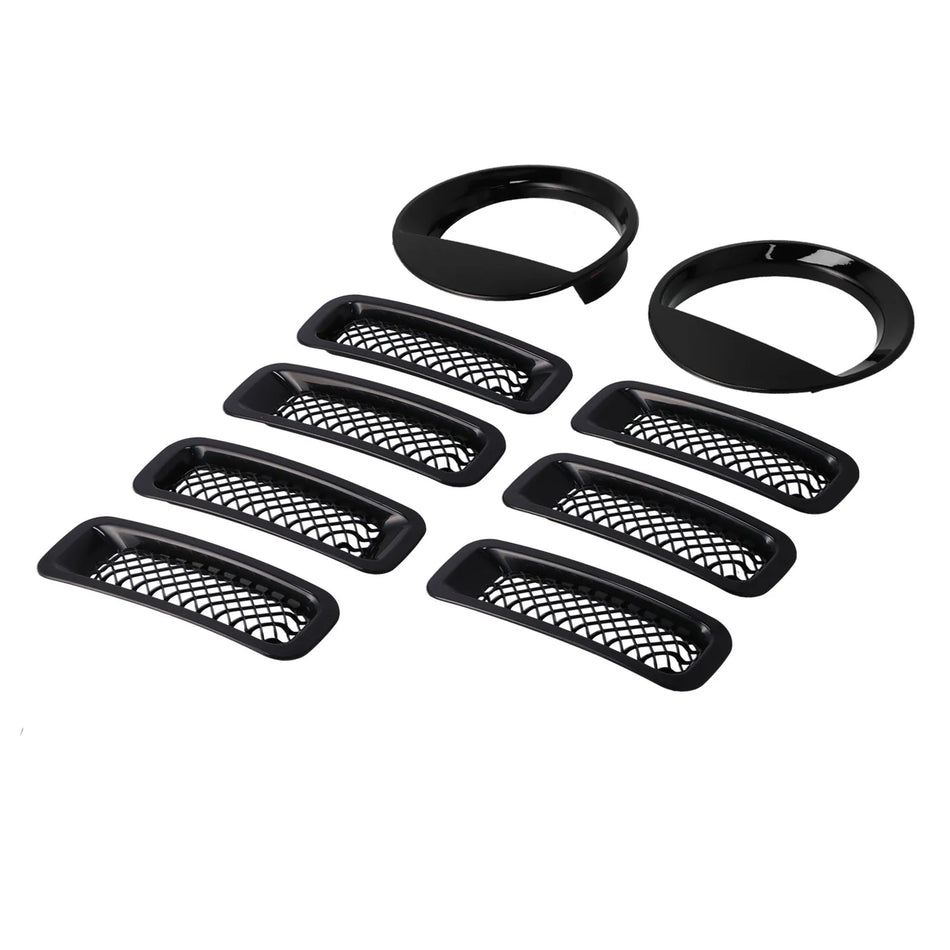Front Grille Mesh Inserts and Headlight Trim Kit for Jeep Patriot 2011–2016 Two Piece Upgrade