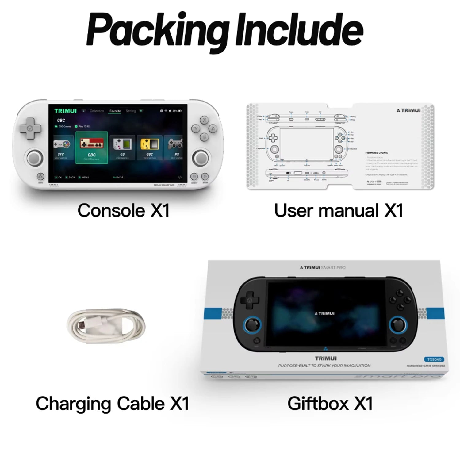 Trimui Smart Pro Retro Game Console - 4.96'' IPS Screen, Linux OS, 13,000+ Games White / 256G(13K Games)