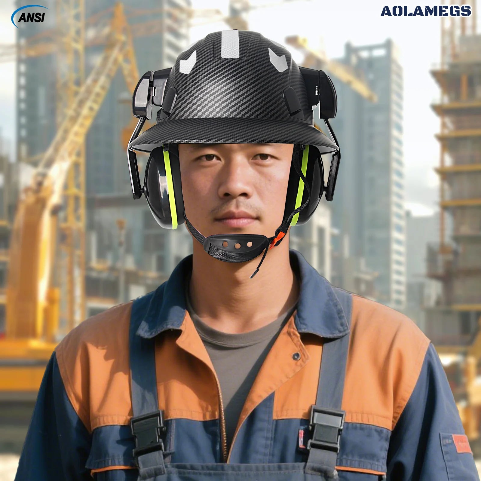 CE Carbon Fiber Full Brim Safety Cap &ndash; With Earmuffs