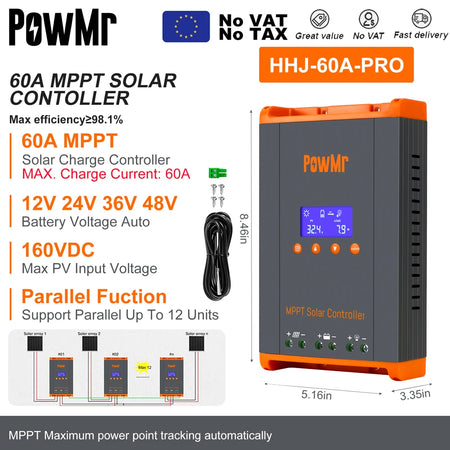 PowMr MPPT Solar Charge Controller &ndash; LCD Display, 12V-48V