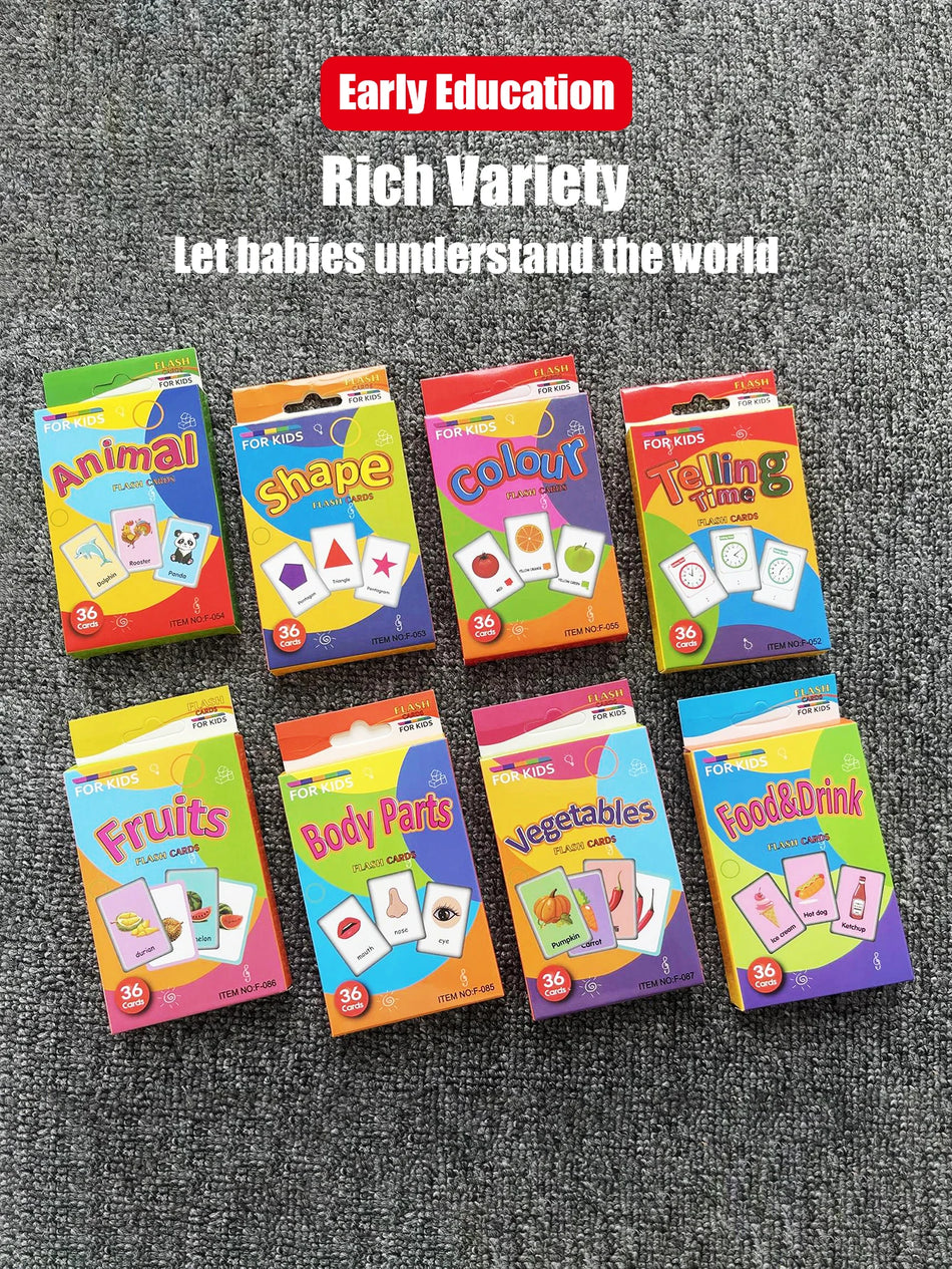 Färgglada visuella vokabulärkort för grönsaker och frukter