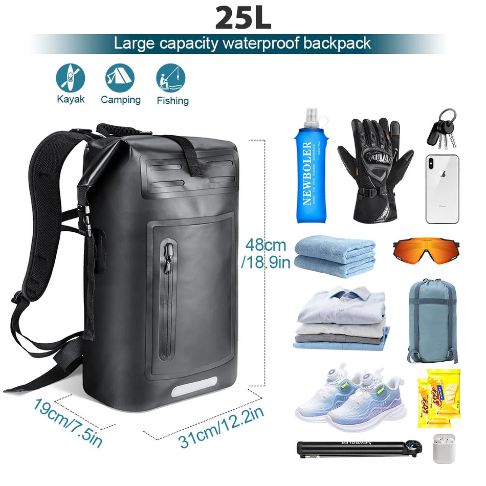 Rucsac impermeabil din PVC, de 35 L, cu design plutitor, pentru caiac și camping