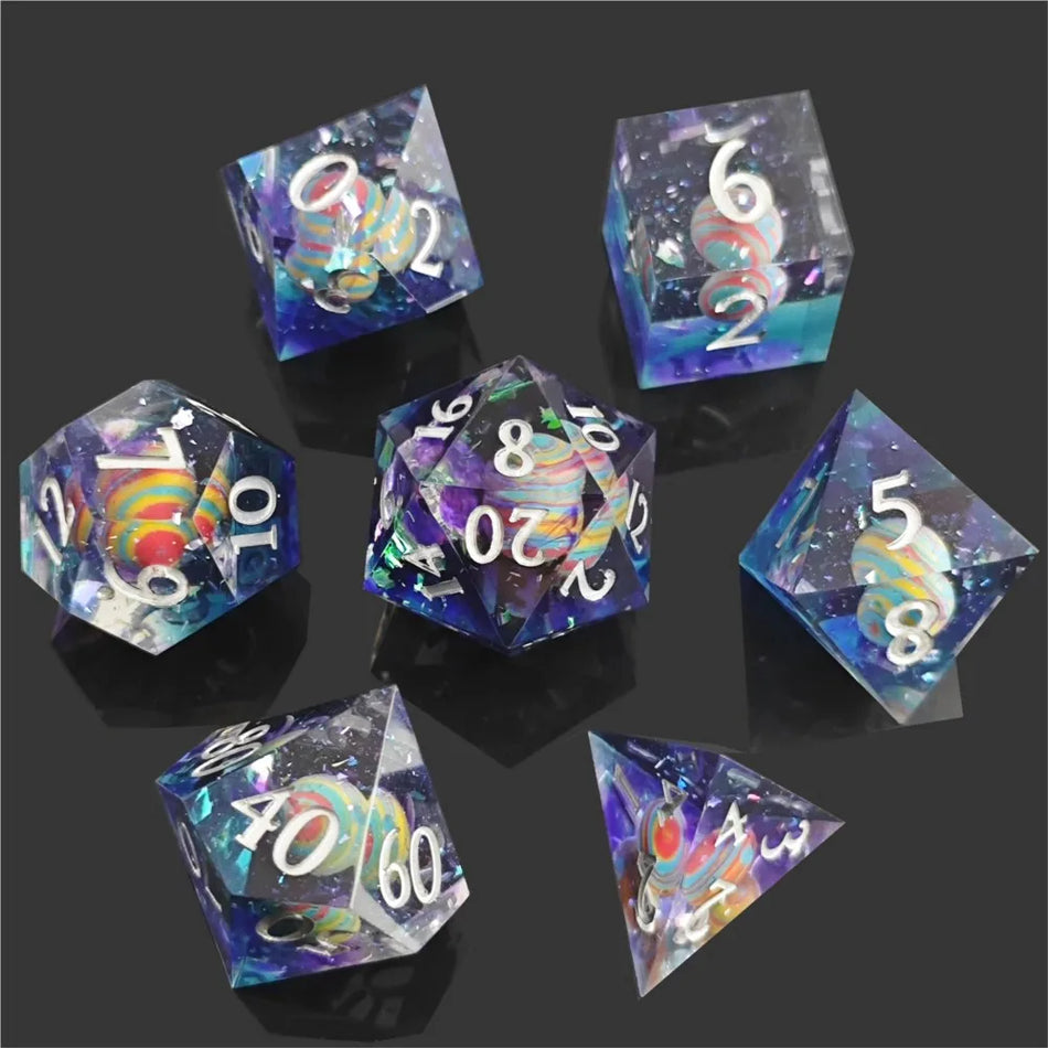 Transparent Planet Polyhedron Dice for DND, Ideal for Campaigns