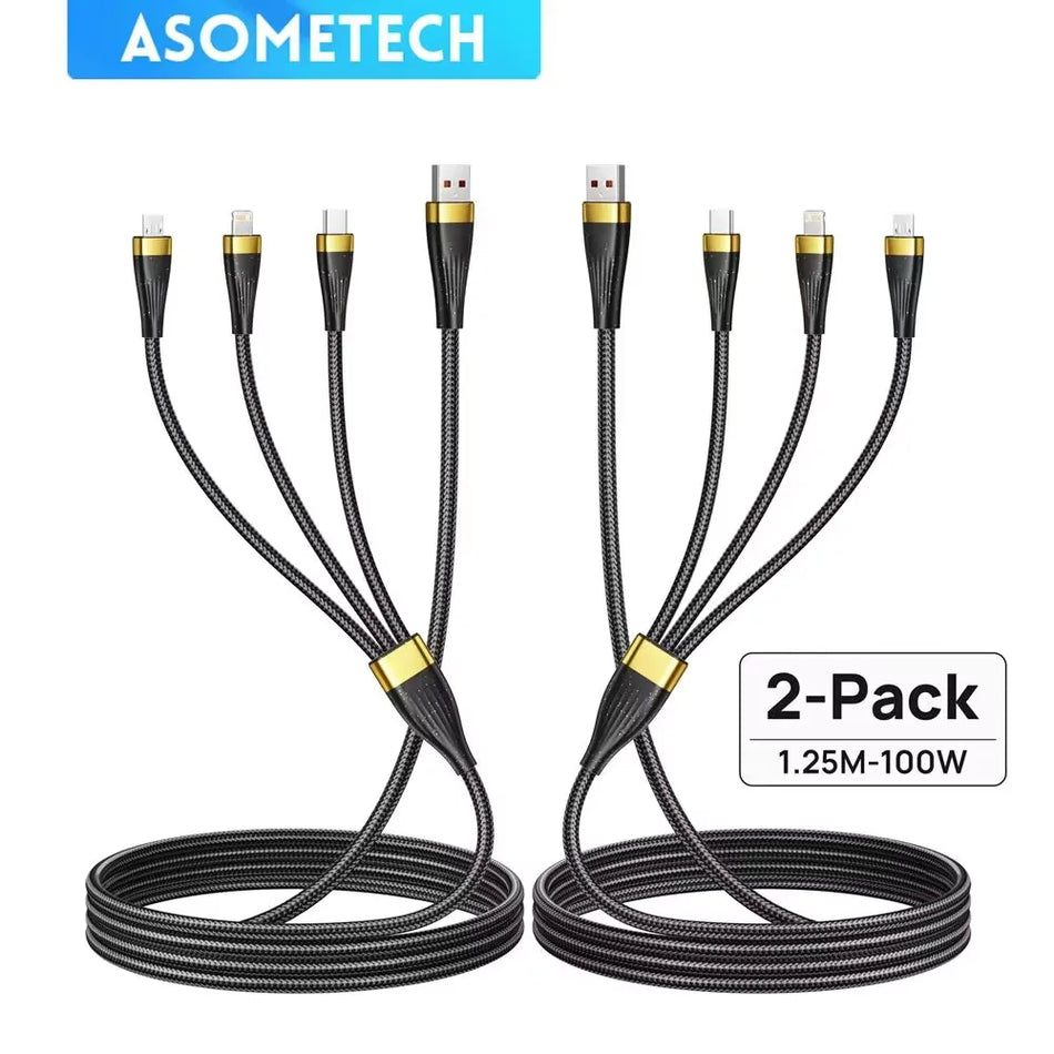 ASOMETECH 3 In 1 USB Fast Charging Cable &ndash; Universal Compatibility With 6A Power Output 2 PCS / 1.25m