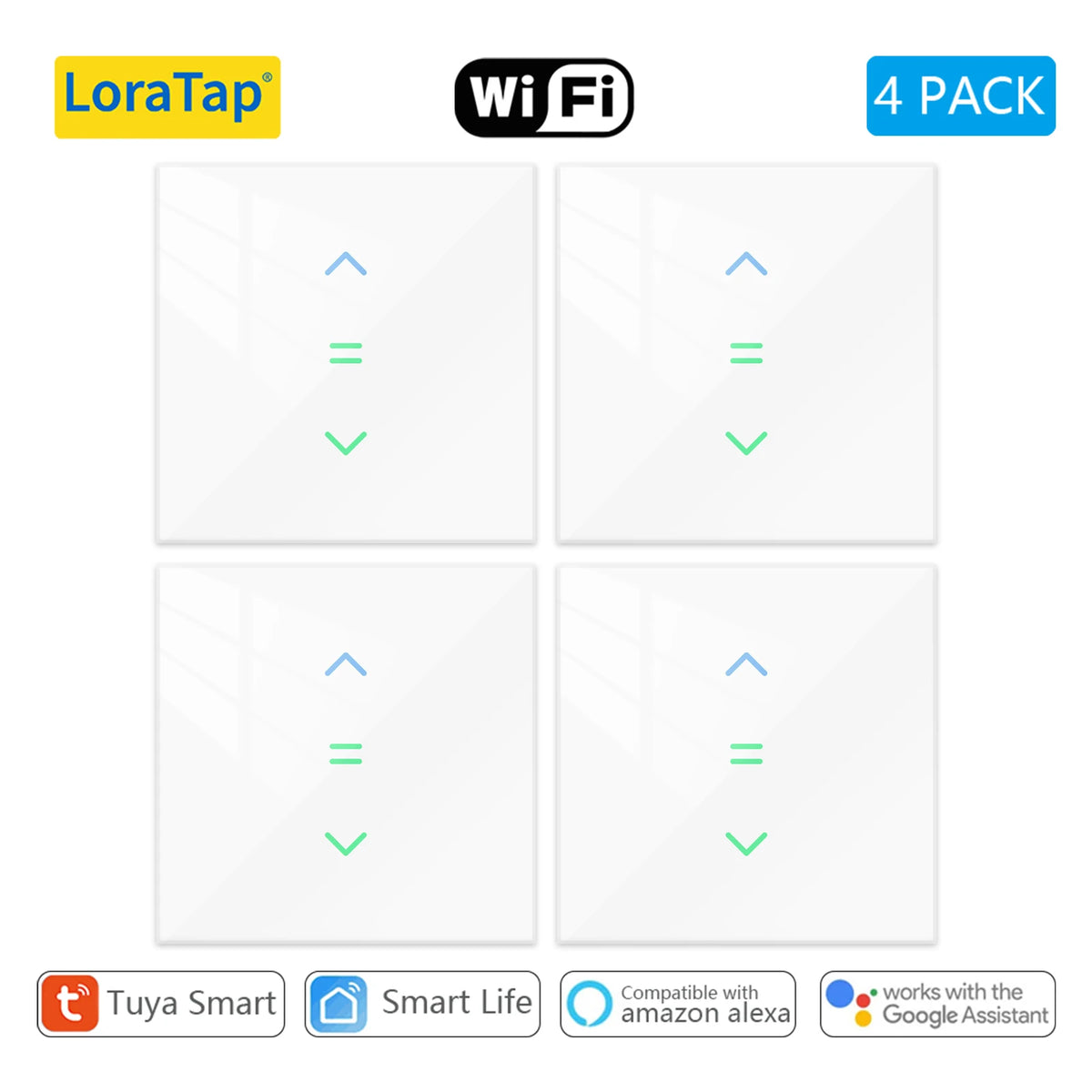 LoraTap Smart Roller Shutter Switch with Voice Control for Automatic Curtains White 4 Pack