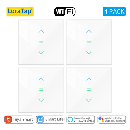 LoraTap Smart Roller Shutter Switch with Voice Control for Automatic Curtains White 4 Pack