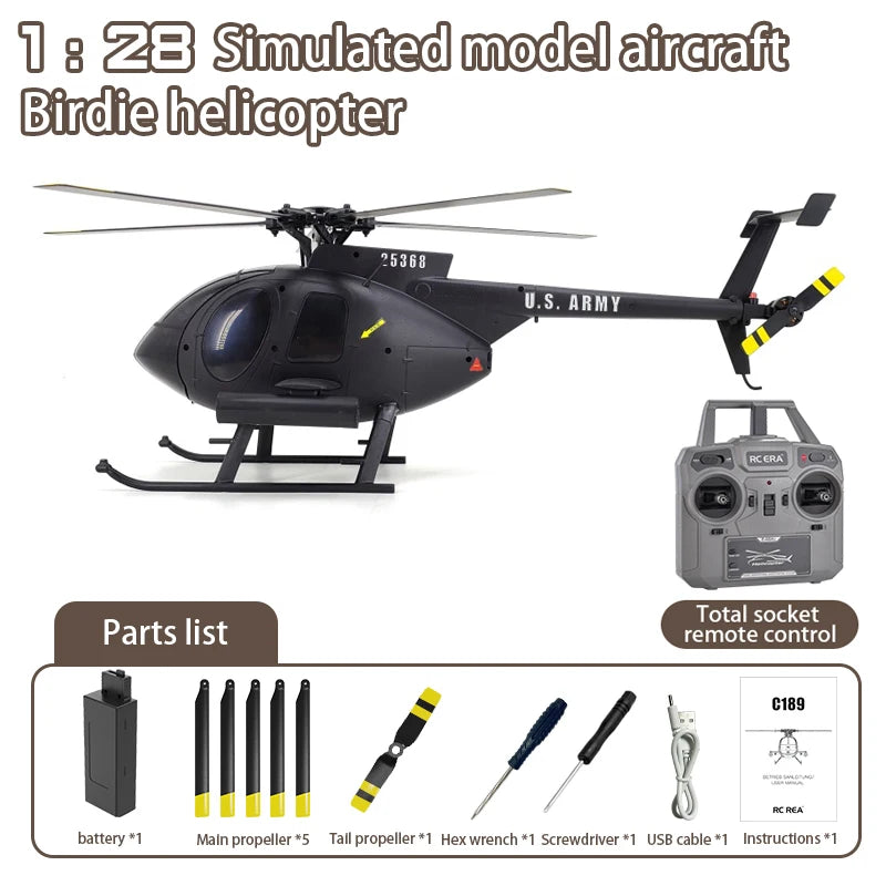 1:28 C189 MD500 RC Helicopter &ndash; One-Click Takeoff Landing Black