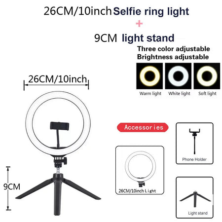 LEAFILLIGHT 26/33cm LED Selfie Ring Light with Tripod and Bluetooth Remote 26cm LED  mini