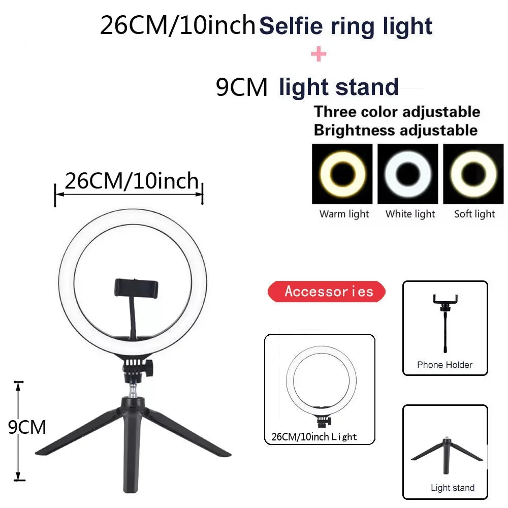 LEAFILLIGHT 33CM Dimmable LED Video Ring Light with Tripod Stand 26CM LED mini tripod