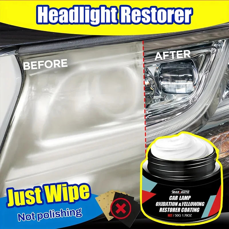 Car Headlight Restoration Kit - Polish &amp; UV Shield for Clear Lens