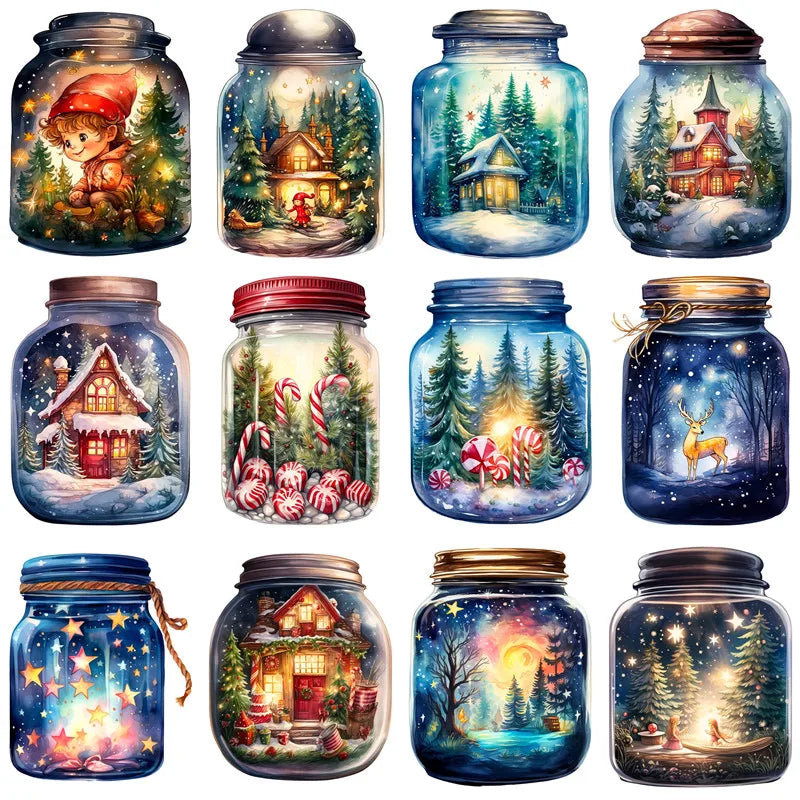 Winter Magic Pot Stickers - 16Pcs DIY Scrapbooking