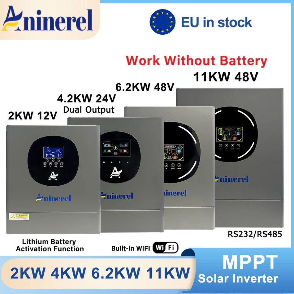Hibrit Güneş İnvertörü Çift Çıkışlı, MPPT, LCD, Saf Sinüs Dalga, 2kW-11kW, 12V/24V/48V