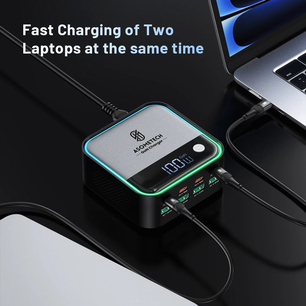 GaN USB C Charger 8 Port &ndash; 100W PD Fast Charging with Ambient Lighting Display