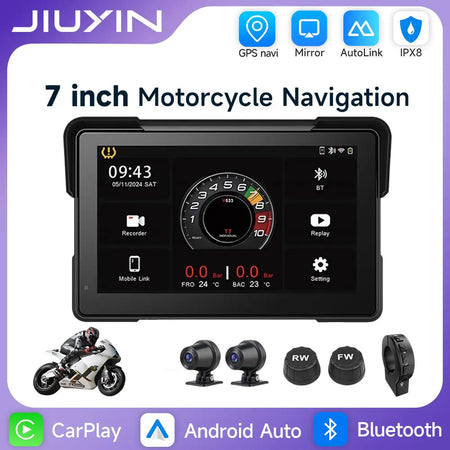 JIUYIN 7 Inch Motorcycle GPS &ndash; IP67 Waterproof Touch Screen with Wireless CarPlay and Android Auto