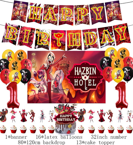 Hazbined Birthday Party Decoration Set with Balloons, Banner, and Cake Topper 1set D11 / Other / CHINA