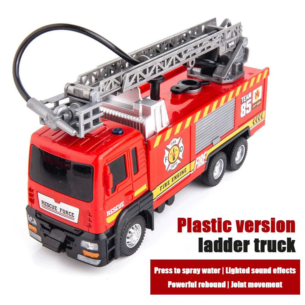NoEnName_Null Alloy Fire Engine Model Toy with Light, Music, and Spray Function Plastic Ladder Truck