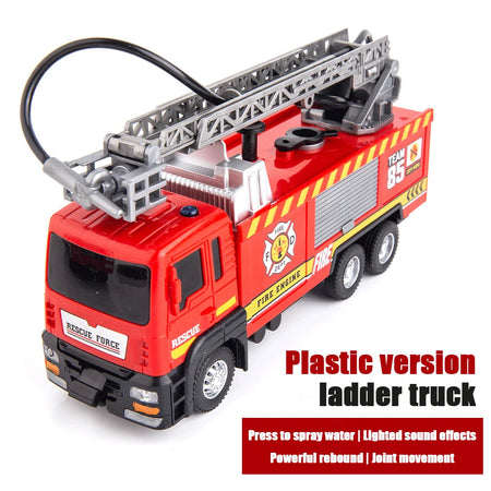 NoEnName_Null Alloy Fire Engine Model Toy with Light, Music, and Spray Function Plastic Ladder Truck