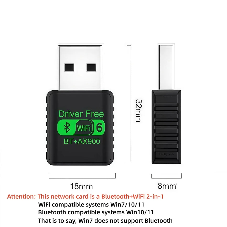 AX900 WiFi 6 USB Αντάπτορας Διπλής Ζώνης 2.4 και 5 GHz Bluetooth 5.4 Για Windows