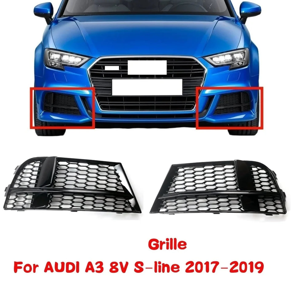 Parrilla de carreras para faros antiniebla para Audi A3 8V S-Line Sedan Sportback Convertible, ABS, parachoques frontal de panal negro brillante
